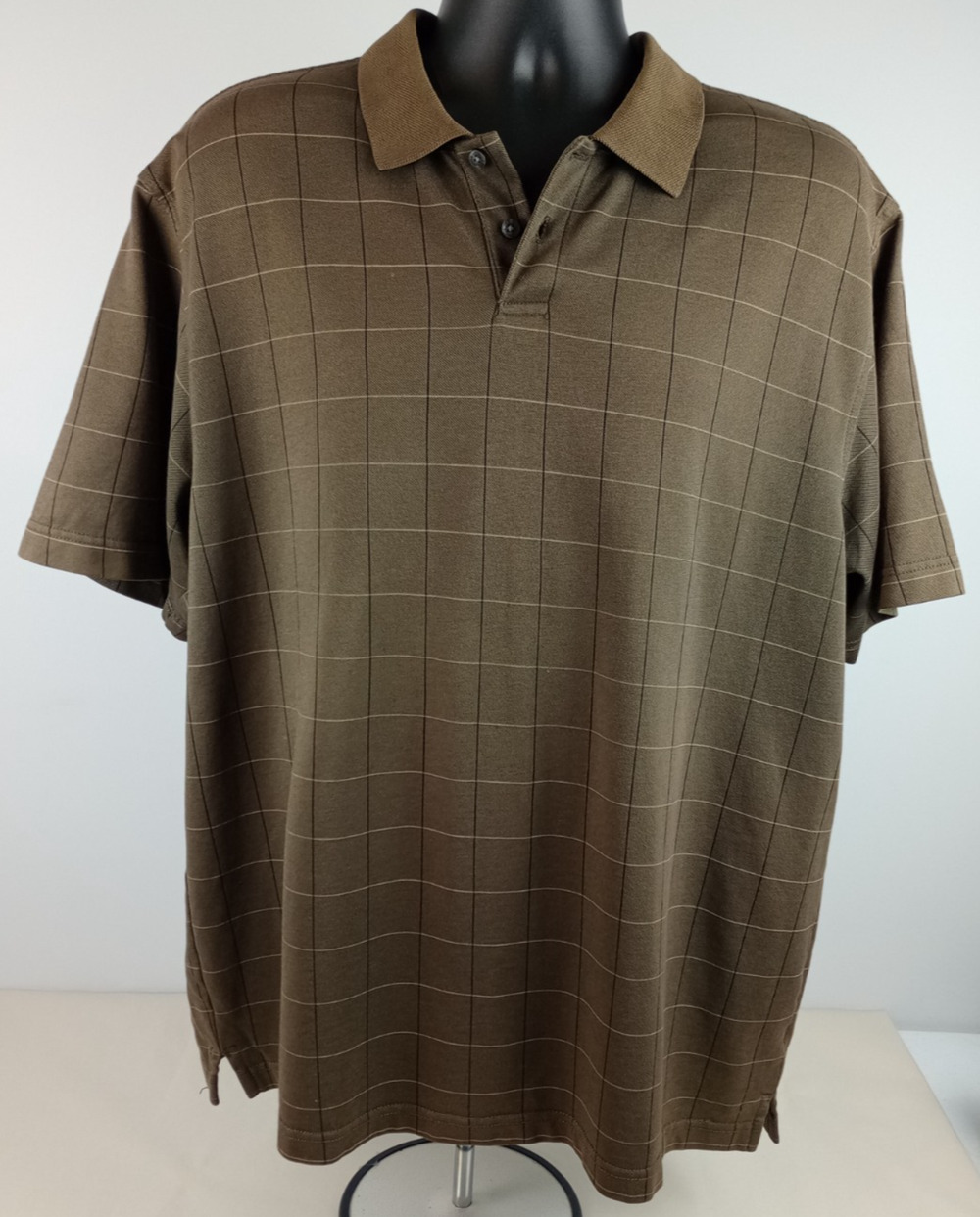 Van Heusen Mens XL Brown Striped Short Sleeve Polo Shirt